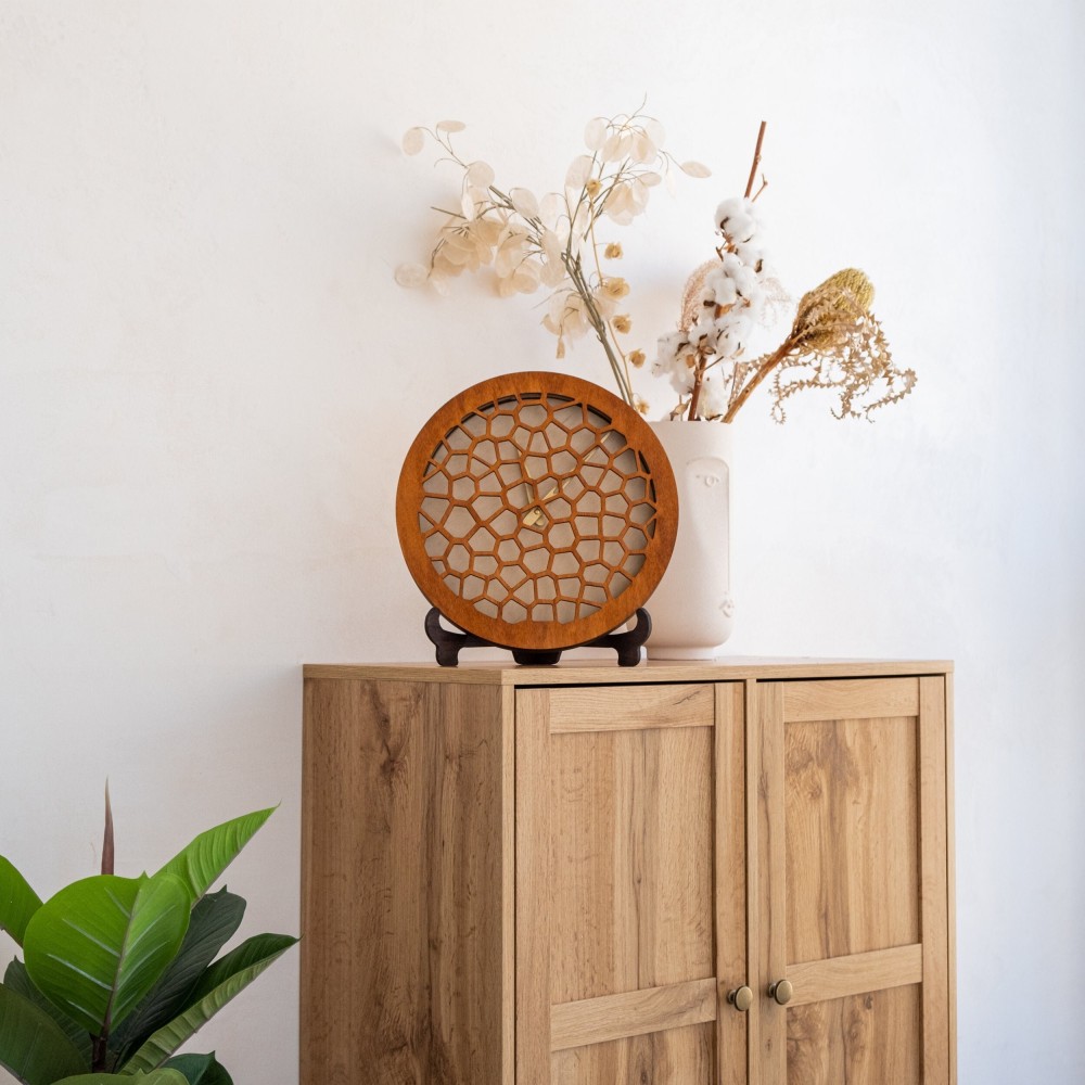 Wooden honeycomb wall clock