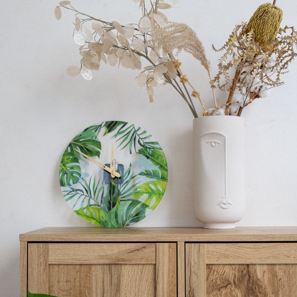 Tropical leaves wall clock